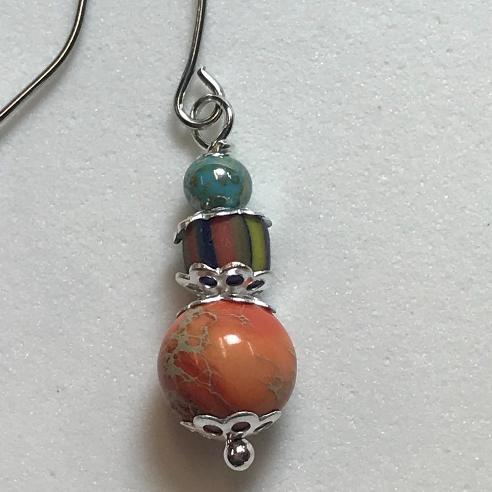 Orange and Turquoise Handmade Earrings 0001 - Picture 3 of 4